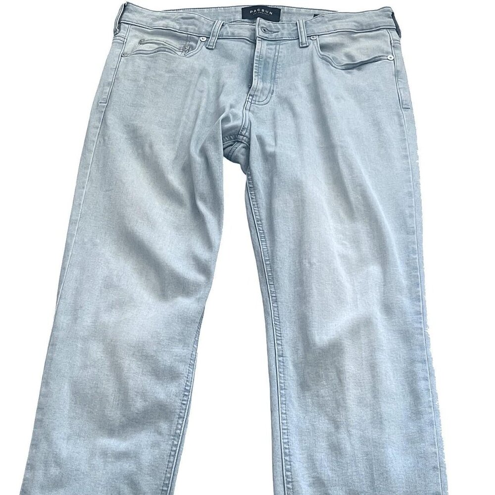 PACSUN Men's Light Indigo Wash Cotton Stretch Stacked Skinny Jeans 32x32 - Picture 4 of 6